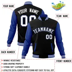 Black White-Black Raglan Sleeves Varsity Full-Snap Letterman Jacket 4