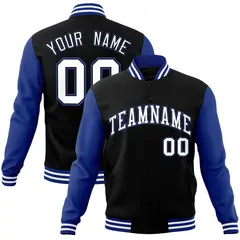Black White-Black Raglan Sleeves Varsity Full-Snap Letterman Jacket