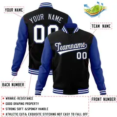 Black White-Black Raglan Sleeves Varsity Full-Snap Letterman Jacket 4