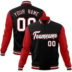Black White-Black Raglan Sleeves Varsity Full-Snap Letterman Jacket