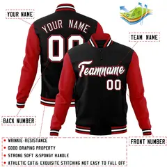 Black White-Black Raglan Sleeves Varsity Full-Snap Letterman Jacket 4
