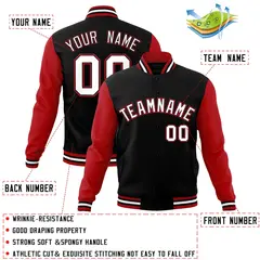 Black White-Black Raglan Sleeves Varsity Full-Snap Letterman Jacket 4