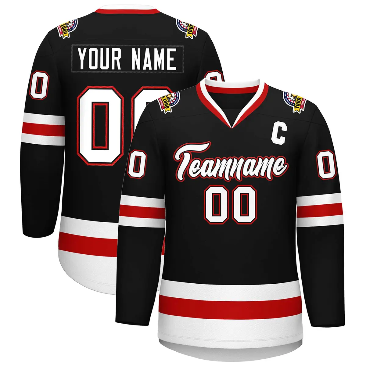 Black White Black-Red Classic Hockey Jersey