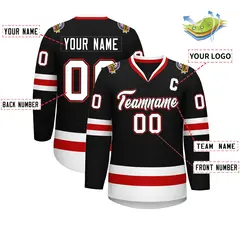 Black White Black-Red Classic Hockey Jersey 2