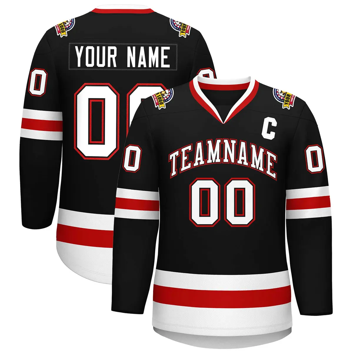 Black White Black-Red Classic Hockey Jersey