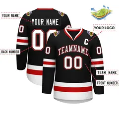 Black White Black-Red Classic Hockey Jersey 2