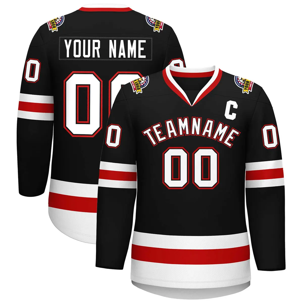 Black White Black-Red Classic Hockey Jersey