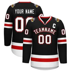 Black White Black-Red Classic Hockey Jersey