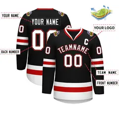 Black White Black-Red Classic Hockey Jersey 2