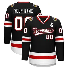 Black White Black-Red Classic Hockey Jersey 1
