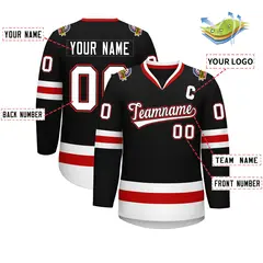 Black White Black-Red Classic Hockey Jersey 2
