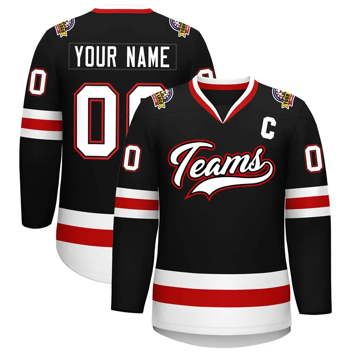 Black White Black-Red Classic Hockey Jersey