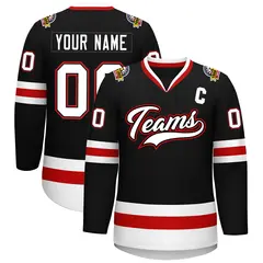 Black White Black-Red Classic Hockey Jersey