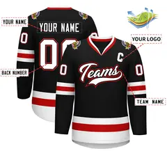 Black White Black-Red Classic Hockey Jersey 2