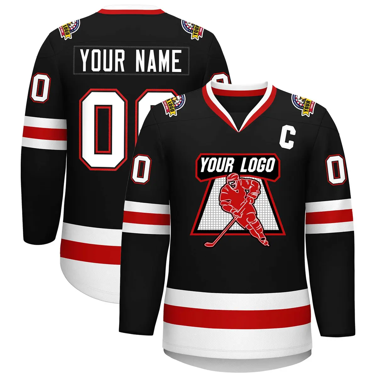Black White Black-Red Classic Hockey Jersey
