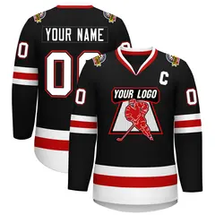 Black White Black-Red Classic Hockey Jersey 1