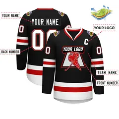Black White Black-Red Classic Hockey Jersey 2