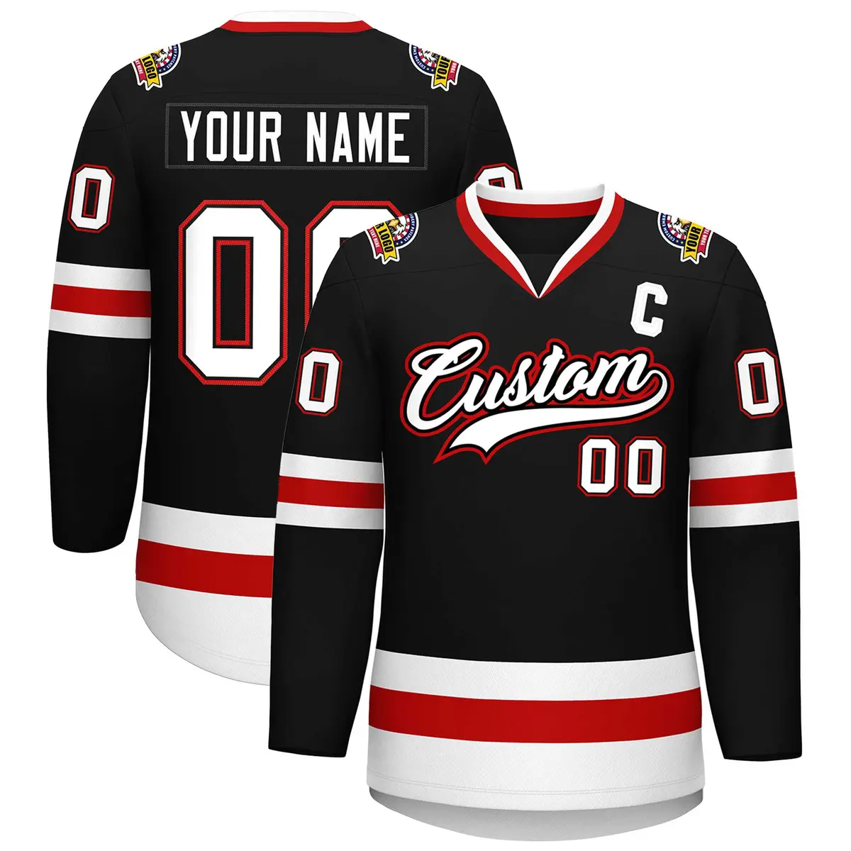 Black White Black-Red Classic Hockey Jersey