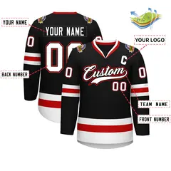 Black White Black-Red Classic Hockey Jersey 2