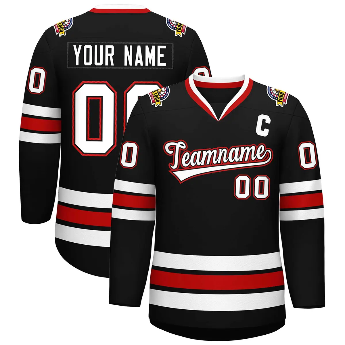 Black White Black-Red Classic Hockey Jersey