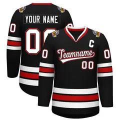 Black White Black-Red Classic Hockey Jersey