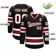 Black White Black-Red Classic Hockey Jersey 2