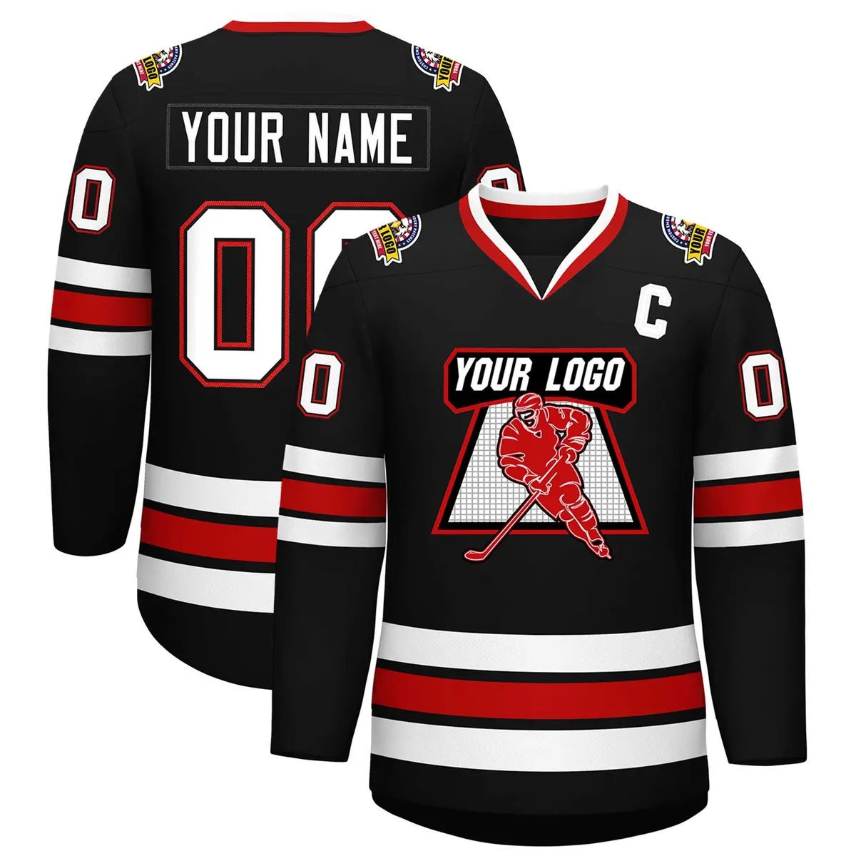 Black White Black-Red Classic Hockey Jersey