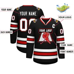 Black White Black-Red Classic Hockey Jersey 2