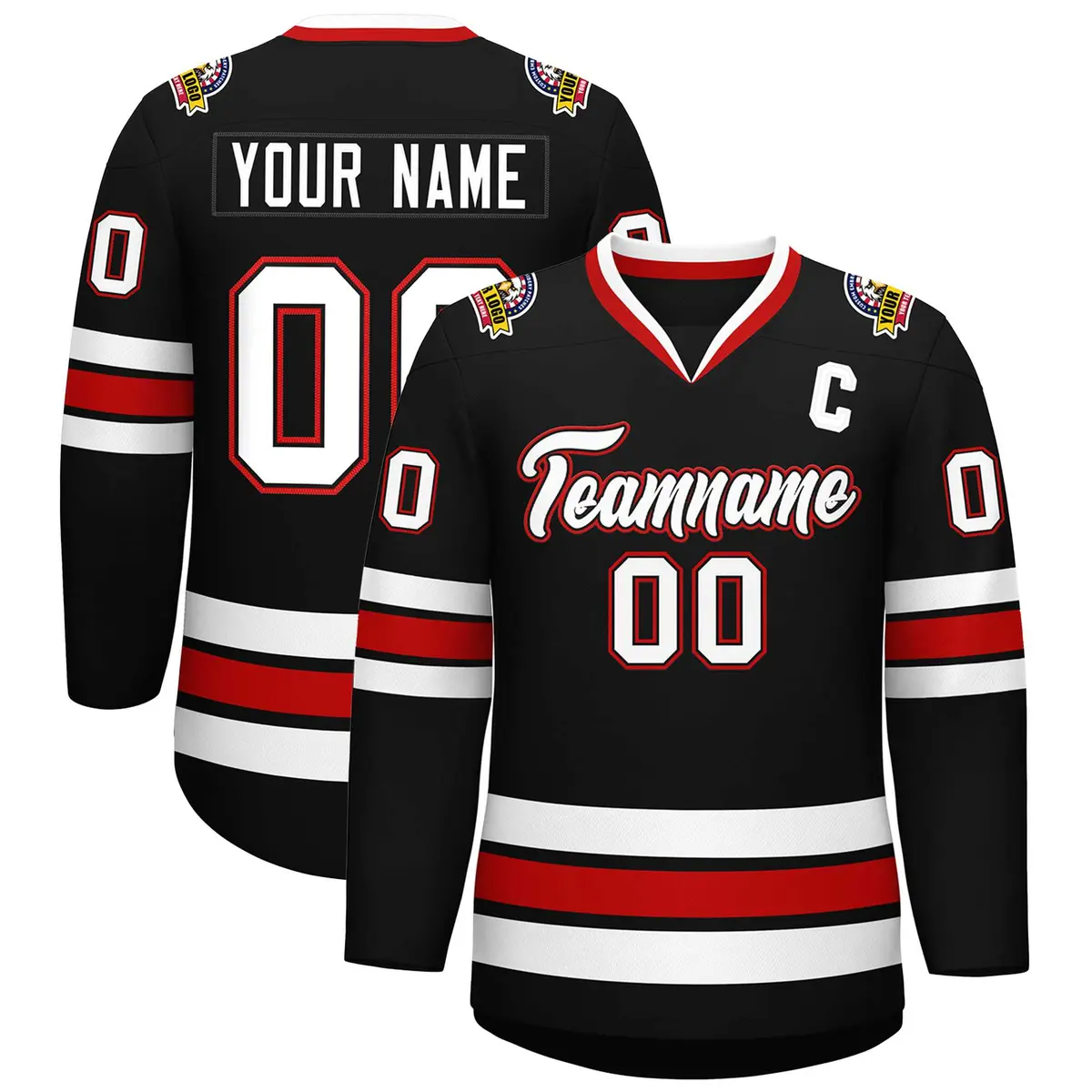 Black White Black-Red Classic Hockey Jersey