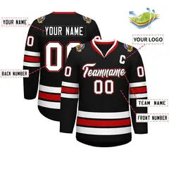 Black White Black-Red Classic Hockey Jersey 2