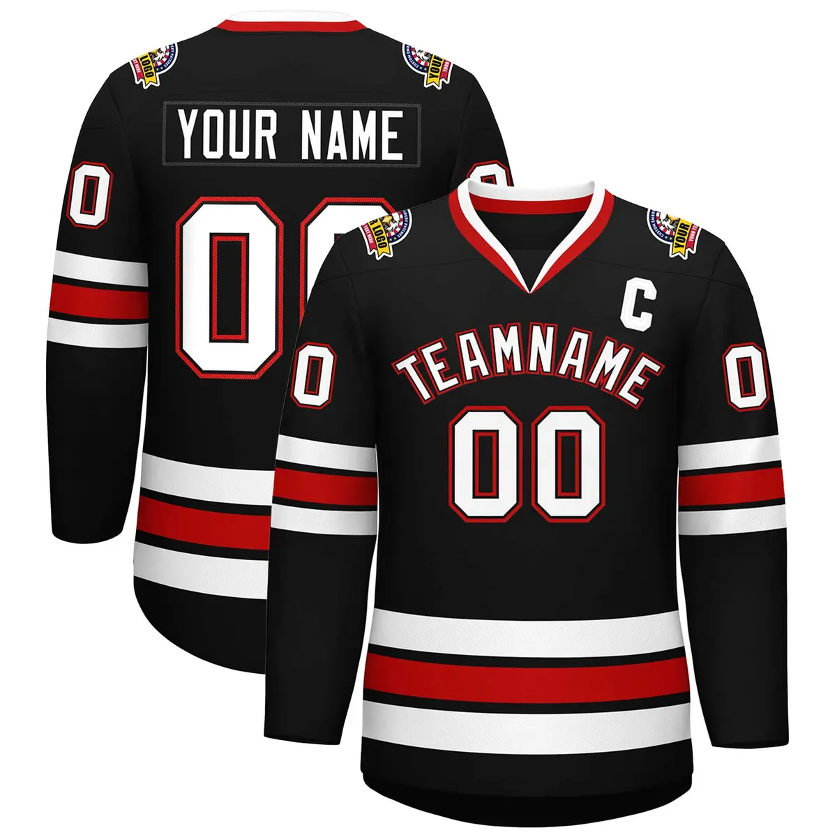Black White Black-Red Classic Hockey Jersey