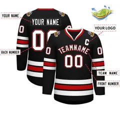 Black White Black-Red Classic Hockey Jersey 2