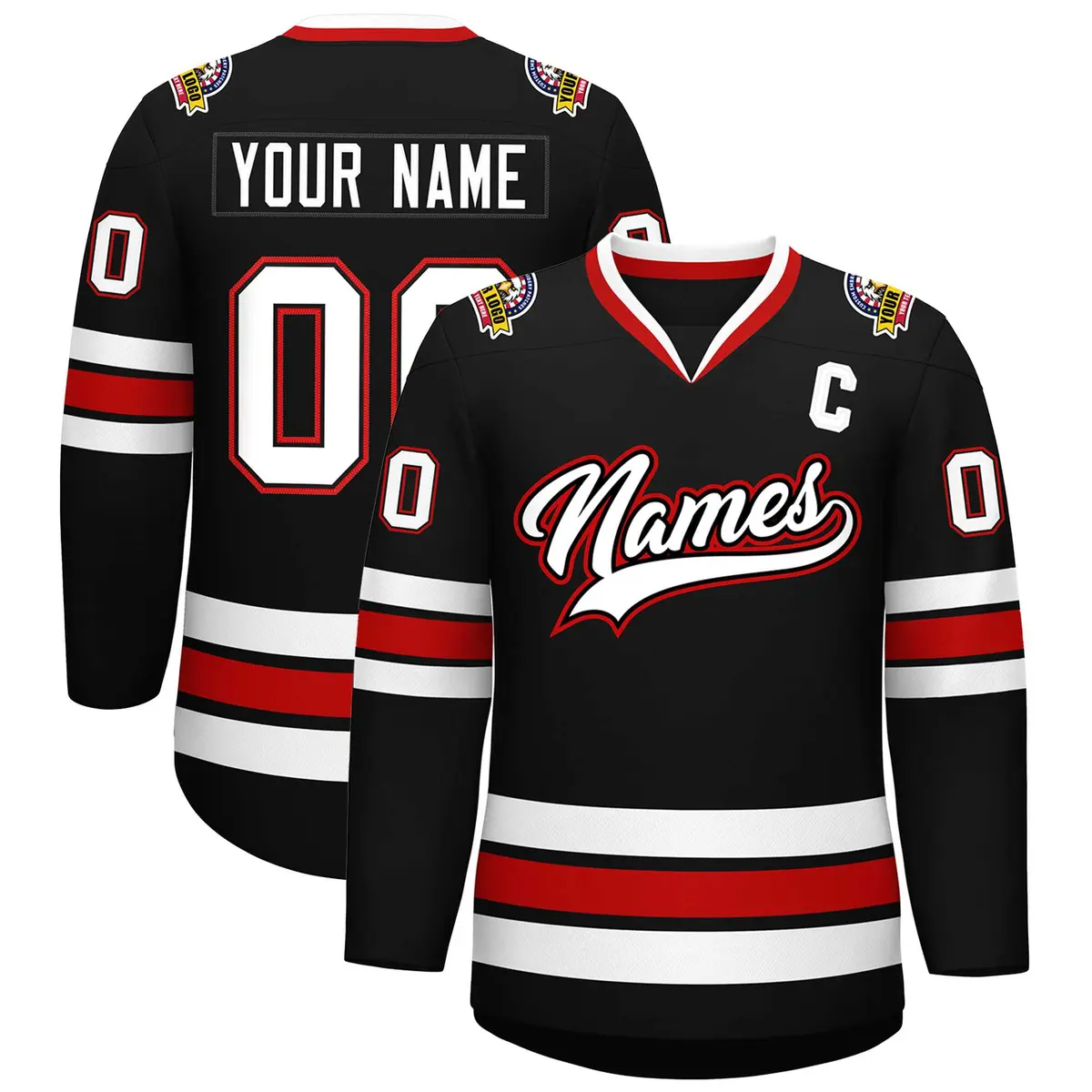Black White Black-Red Classic Hockey Jersey