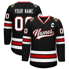 Black White Black-Red Classic Hockey Jersey