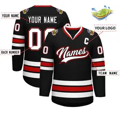 Black White Black-Red Classic Hockey Jersey 2