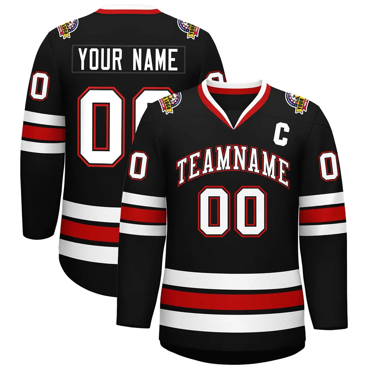 Black White Black-Red Classic Hockey Jersey