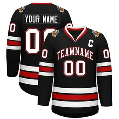 Black White Black-Red Classic Hockey Jersey