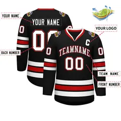 Black White Black-Red Classic Hockey Jersey 2