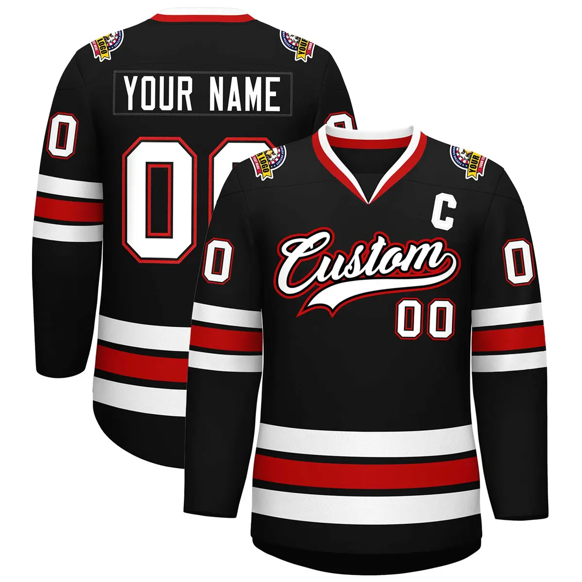 Black White Black-Red Classic Hockey Jersey