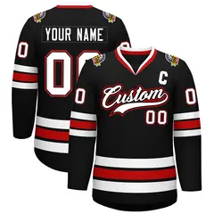 Black White Black-Red Classic Hockey Jersey