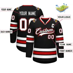 Black White Black-Red Classic Hockey Jersey 2