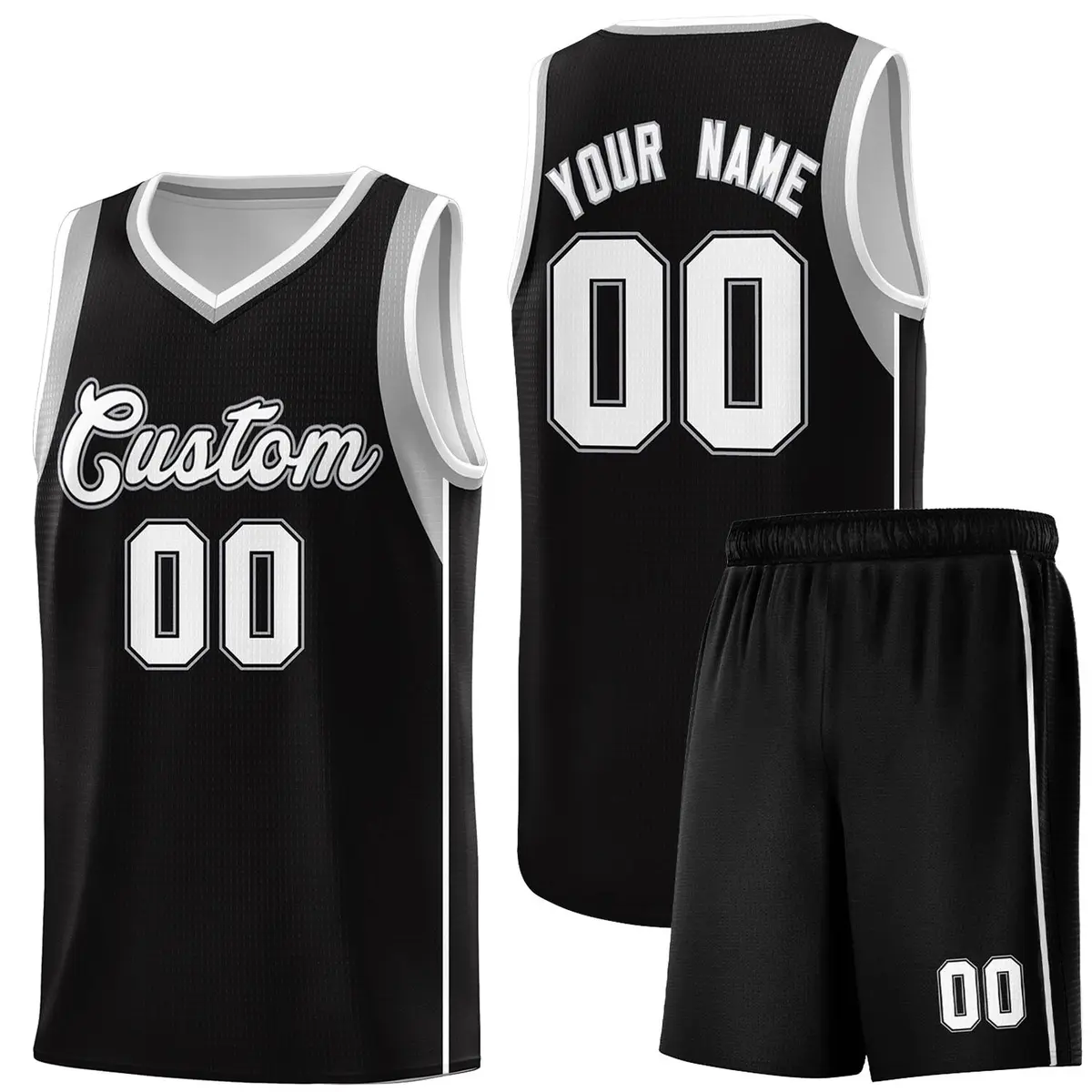 Black White-Black Sleeve Color Blocking Basketball Jersey