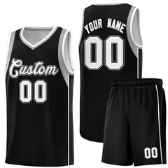 Black White-Black Sleeve Color Blocking Basketball Jersey 1