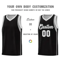 Black White-Black Sleeve Color Blocking Basketball Jersey 3