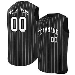 Black White-Black Striped Sleeveless Fashion Baseball Jersey