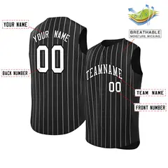 Black White-Black Striped Sleeveless Fashion Baseball Jersey 2