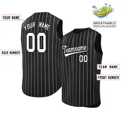 Black White-Black Striped Sleeveless Fashion Baseball Jersey 2