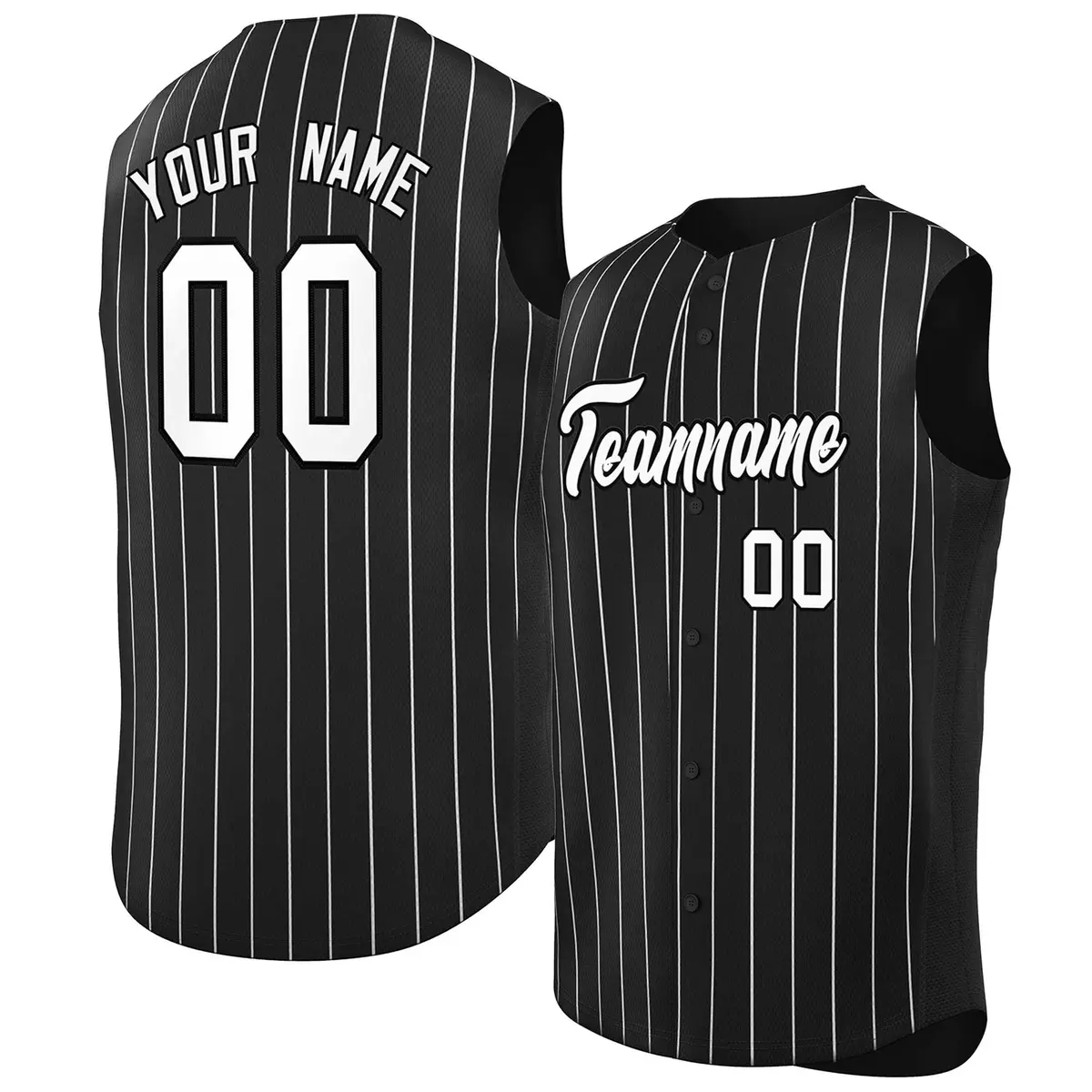 Black White-Black Striped Sleeveless Fashion Baseball Jersey