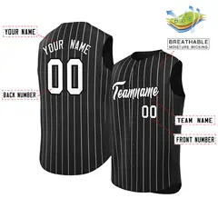 Black White-Black Striped Sleeveless Fashion Baseball Jersey 2