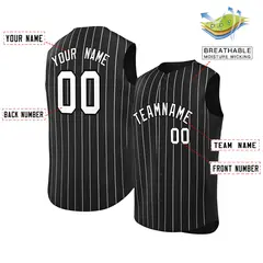 Black White-Black Striped Sleeveless Fashion Baseball Jersey 2